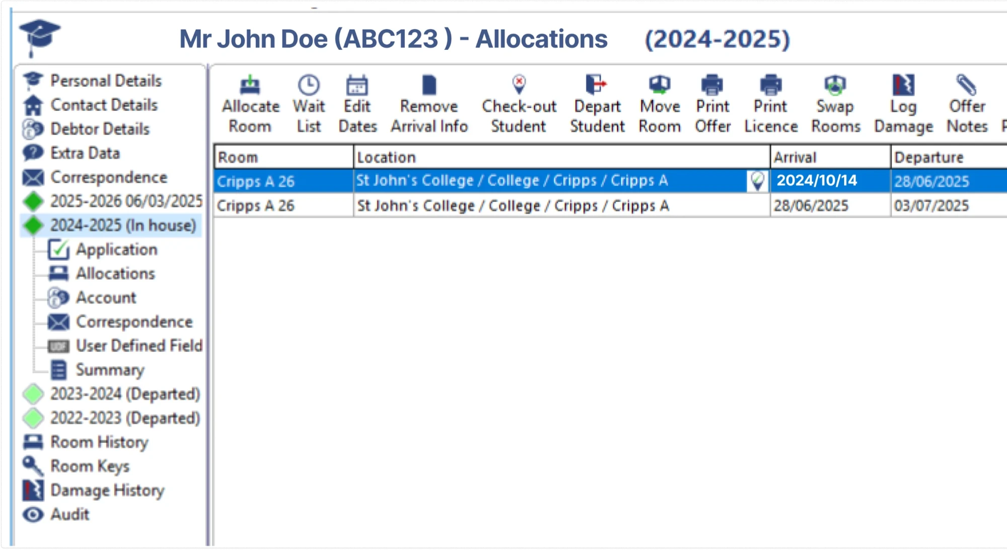 KX allocation interface showing a student booking