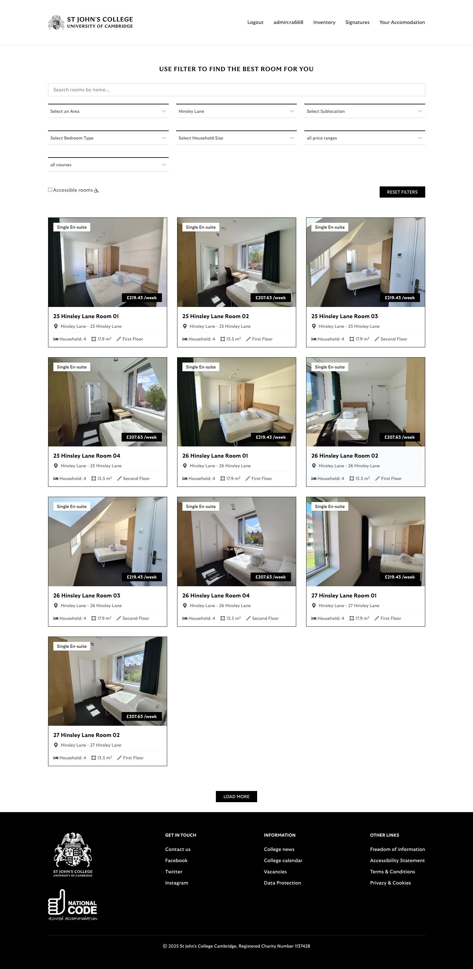 St John's Rooms Dashboard